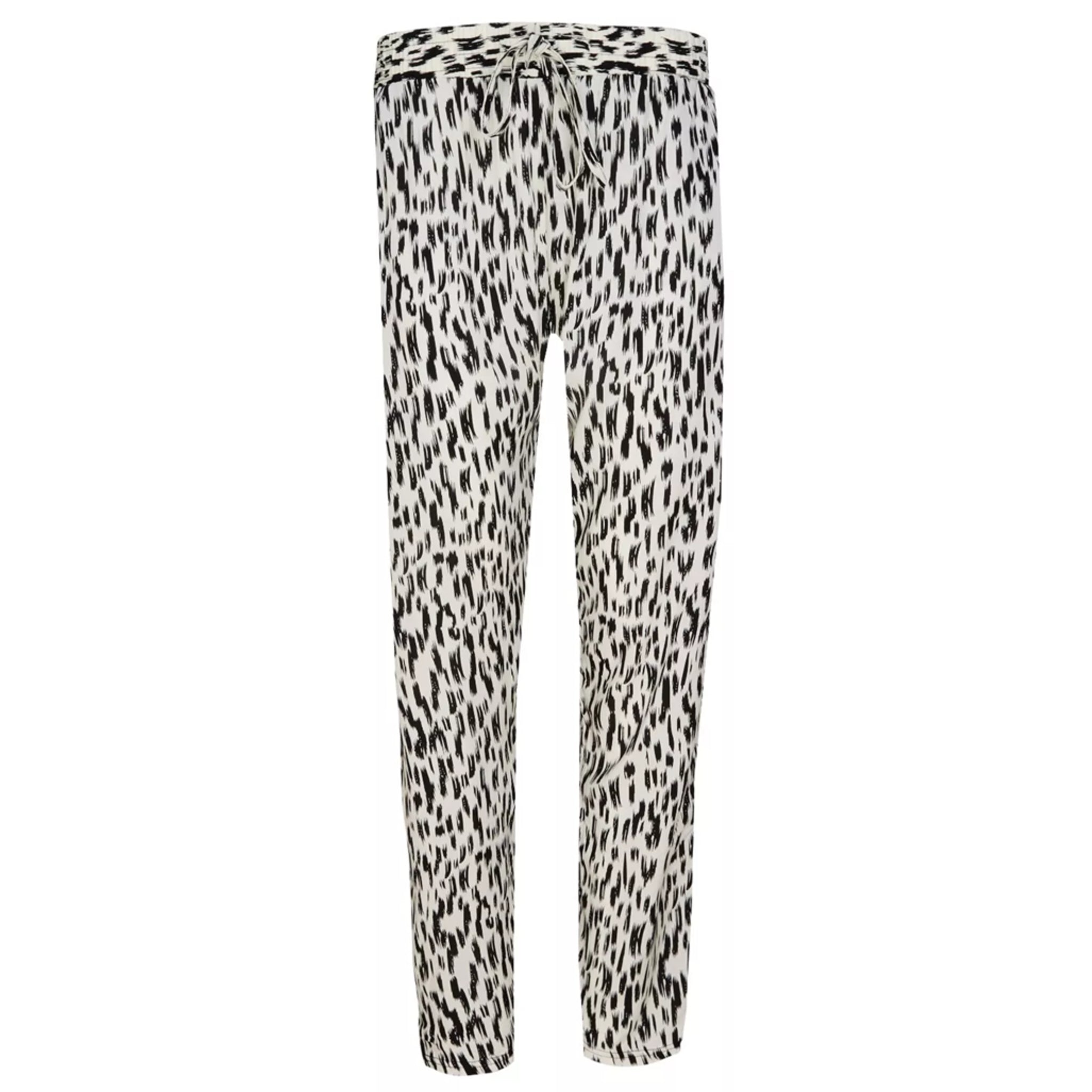 Ladies White Black Flecked Print Summer Trousers Lightweight Casual Pants